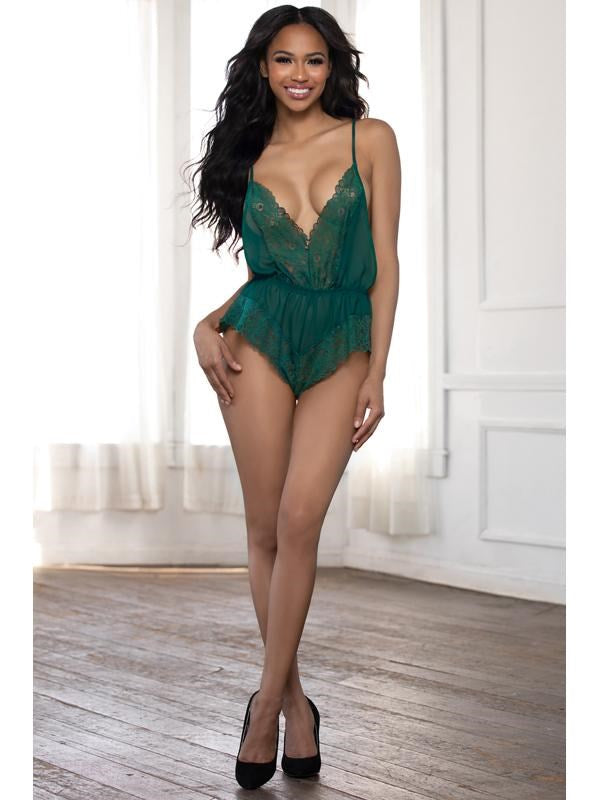 Seven til Midnight Green Romper Jumpsuit XL Lingerie with Key Charm - - Teddies and Bodysuits