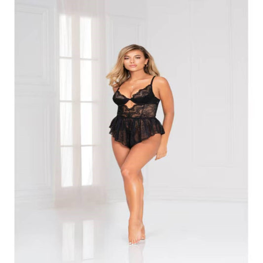 Seven til Midnight Women Radiance Romper Black Floral Lace Lingerie - - Teddies and Bodysuits