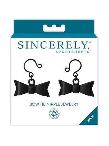 Sportsheets Sincerely Bow Tie Adjustable No Pierce Nipple Jewelry Black - Breast and Nipple Toys