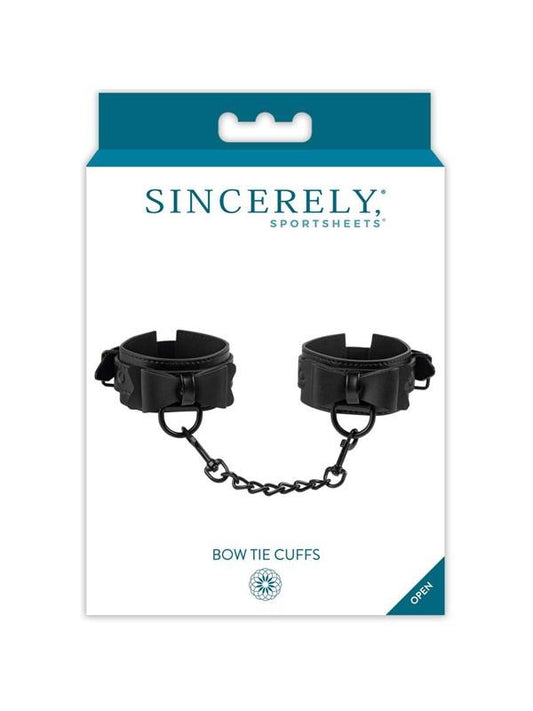 Sportsheets Sincerely Bow Tie Faux Leather Wrist Cuffs BDSM Restraints - - Cuffs and Restraints