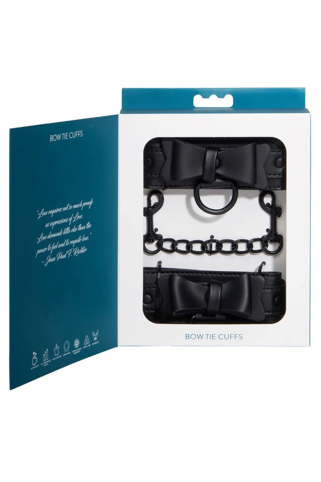 Sportsheets Sincerely Bow Tie Faux Leather Wrist Cuffs BDSM Restraints - - Cuffs and Restraints