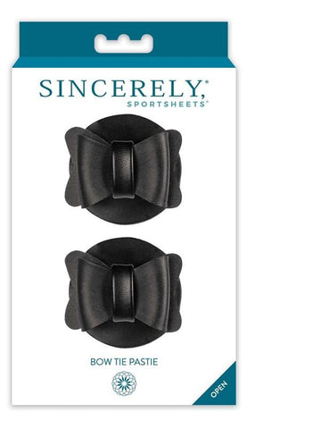 Sportsheets Sincerely Bow Tie Reusable Vegan Leather Pasties Black Nipple Cover - Breast and Nipple Toys