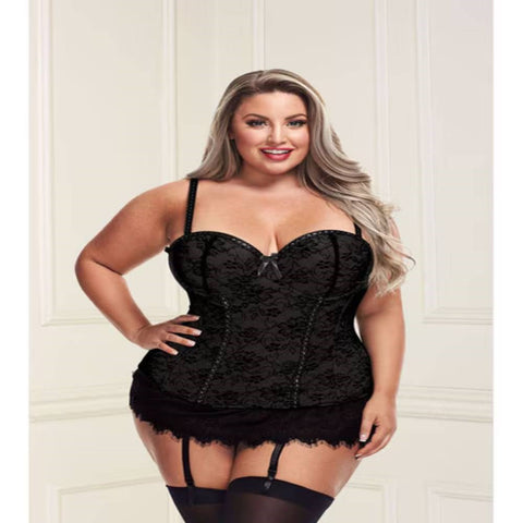 Baci Lingerie White Label Women Bustier and G string Black Lace Set - Bustiers and Corsets