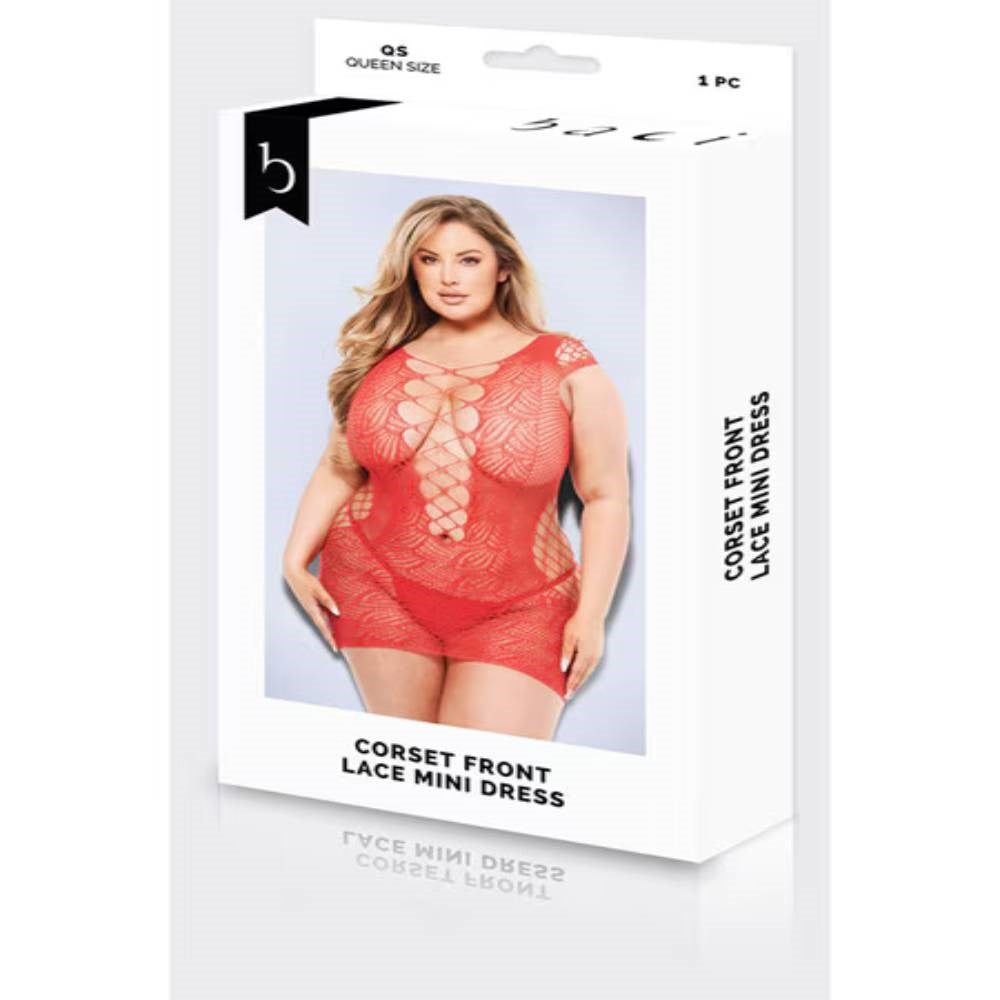 Baci Lingerie Corset Front Lace Womens Intimate Mini Dress Queen - - Bustiers and Corsets