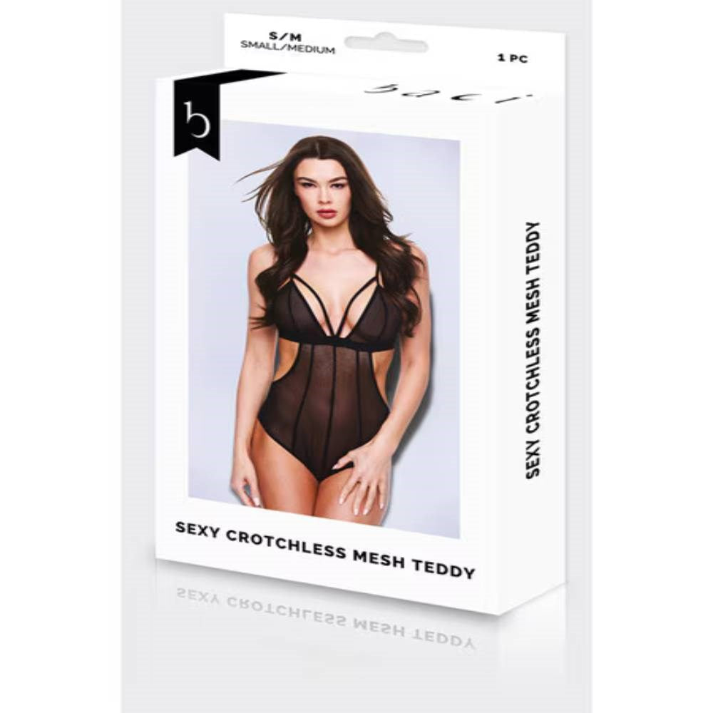 Baci Lingerie Sexy Crotchless Mesh Womens Teddy Black Premium Sheer - - Teddies and Bodysuits