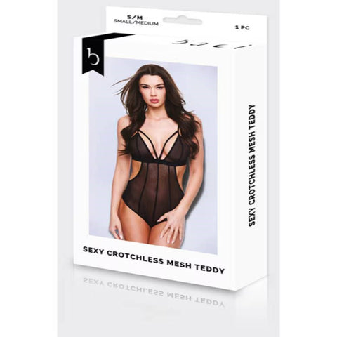 Baci Lingerie Sexy Crotchless Mesh Womens Teddy Black Premium Sheer - Teddies and Bodysuits