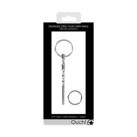 Shots Stainless Steel Urethral Penis Plug With Ring 8mm - Urethral Sounds