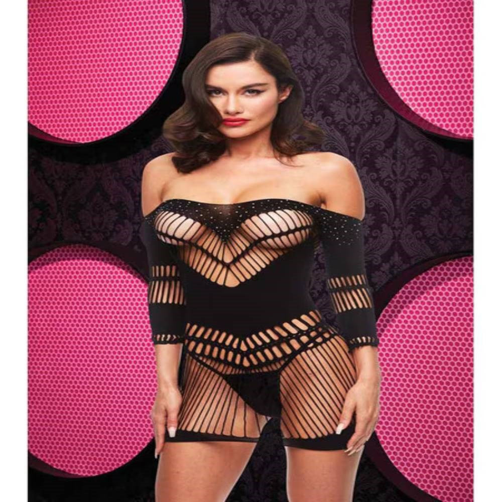 Xgen Products Lapdance Lingerie Bling Bling Womens Halter Dress Black Rhinestone - - Body Stockings