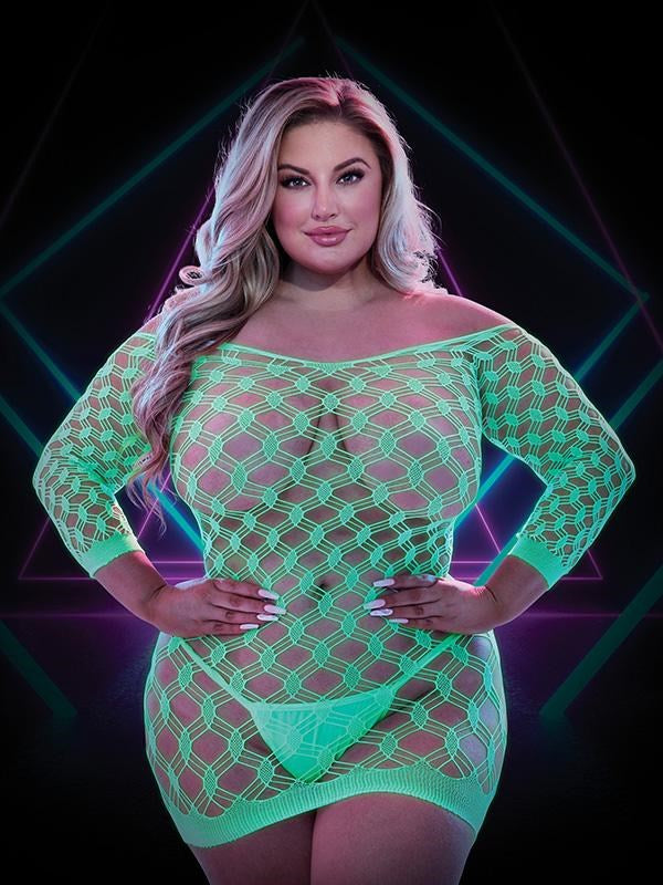 Xgen Products Lapdance Lingerie Glow In The Dark Mini Dress with Sleeves Queen - - Teddies and Bodysuits