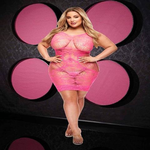 Xgen Products Lapdance Lingerie Lace Cut Out Sexy Mini Dress Hot Pink - Teddies and Bodysuits