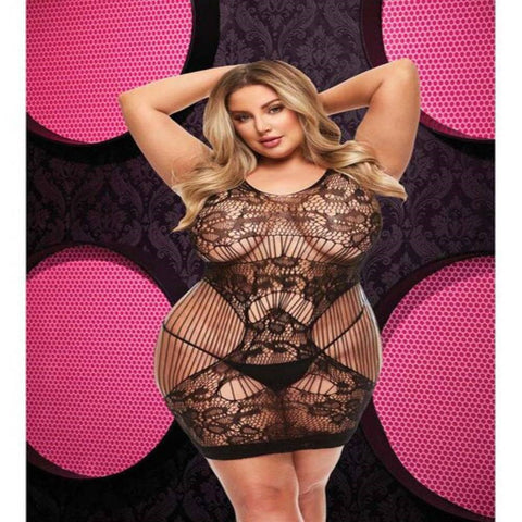 Xgen Products Lapdance Lingerie Lace Cut Out Womens Mini Dress Black - Body Stockings
