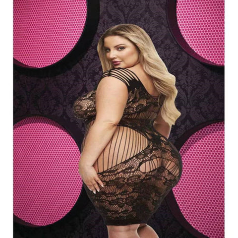 Xgen Products Lapdance Lingerie Lace Cut Out Womens Mini Dress Black - Body Stockings