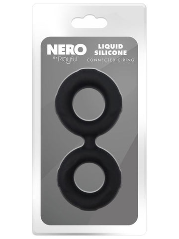 Evolved Playful Nero Liquid Silicone Connected Cock Ring Super Stretch - Silicone Cock Rings