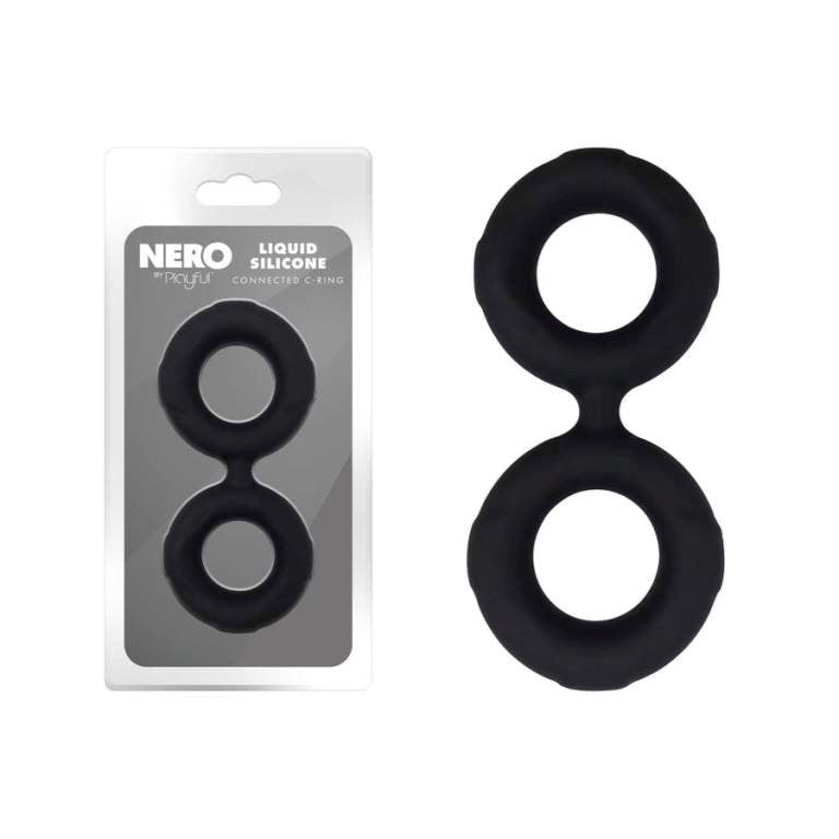 Evolved Playful Nero Liquid Silicone Connected Cock Ring Super Stretch - - Silicone Cock Rings