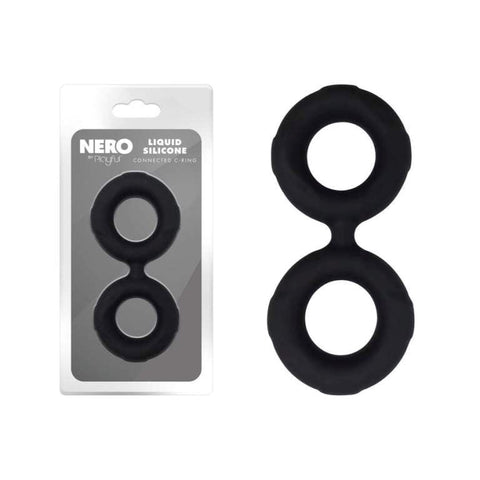 Evolved Playful Nero Liquid Silicone Connected Cock Ring Super Stretch - Silicone Cock Rings