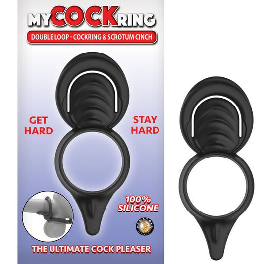 MY COCKRING Double Loop Cockring, Scrotum Cinch - - Stretchy Cock Rings