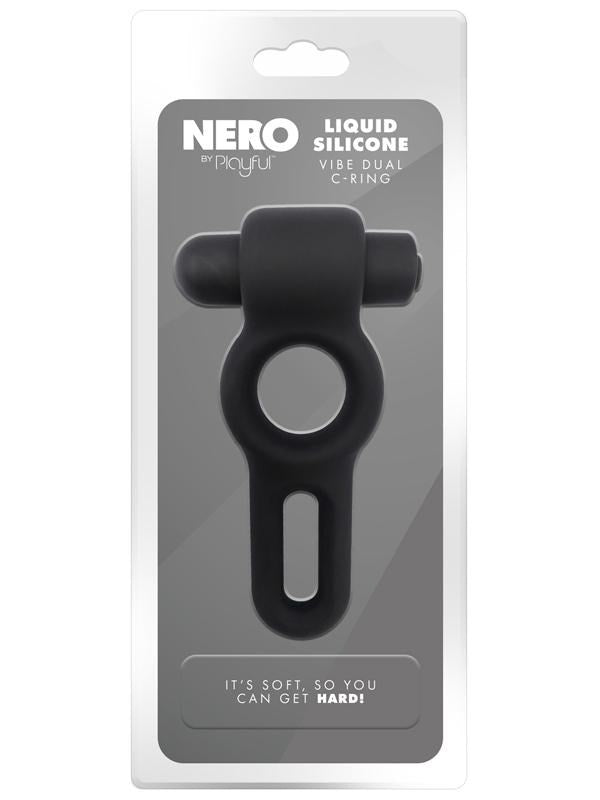Evolved Playful Nero Liquid Silicone Vibe Dual Cock Ring with 10 Speeds - - Silicone Cock Rings