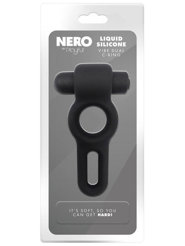 Evolved Playful Nero Liquid Silicone Vibe Dual Cock Ring with 10 Speeds - Silicone Cock Rings