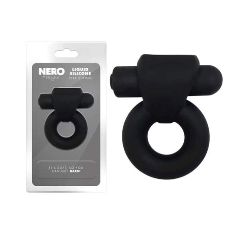 Evolved Playful Nero Liquid Silicone Vibe Dual Cock Ring with 10 Speeds - Silicone Cock Rings
