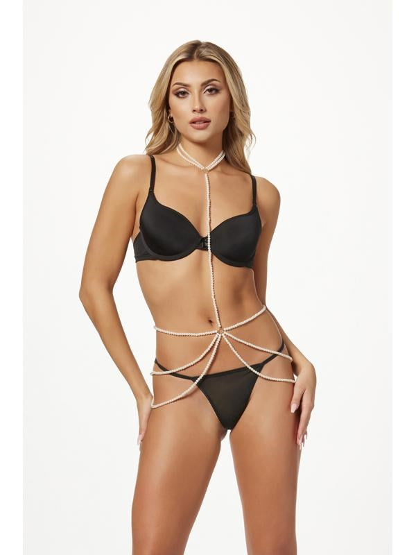 Seven til Midnight Pearl Chain Choker And Harness Pearl One Size - - Her Fetish