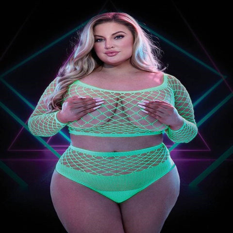 Xgen Products Lapdance Lingerie 2 Piece Glow In The Dark Crop Top Panty Set - G-Strings, Panties and Shorts