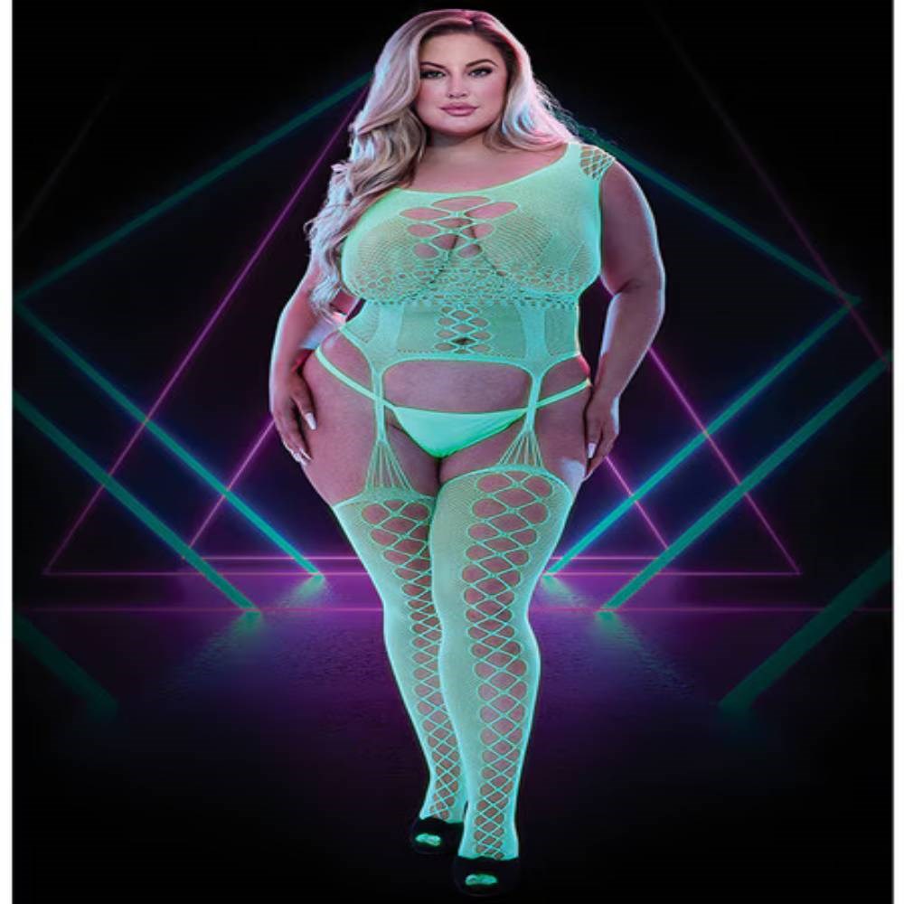 Xgen Products Lapdance Lingerie Glow In The Dark Fishnet Keyhole Bodystocking - - Body Stockings