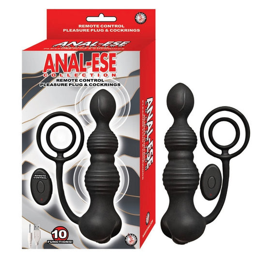 ANAL-ESE Remote Control Pleasure Plug and C-Rings - - Prostate Sex Toys