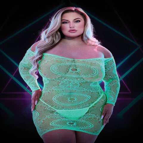 Xgen Products Lapdance Lingerie Glow In The Dark Mini Dress Off Shoulder Sleeves - Babydolls and Chemises