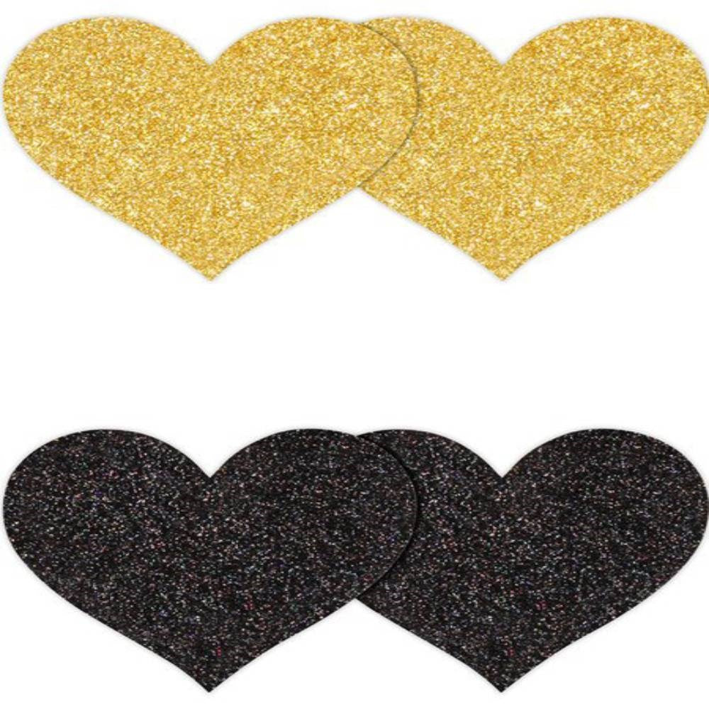 NS Novelties Pretty Glitter Hearts Shape Nipple Pasties 2 Pair Romantic Coverage - - Breast and Nipple Toys