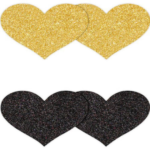 NS Novelties Pretty Glitter Hearts Shape Nipple Pasties 2 Pair Romantic Coverage - Breast and Nipple Toys