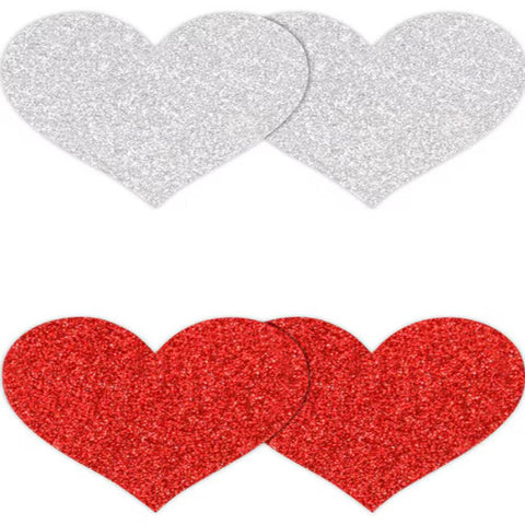 NS Novelties Pretty Glitter Hearts Shape Nipple Pasties 2 Pair Romantic Coverage - Breast and Nipple Toys