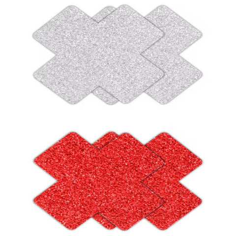 NS Novelties Pretty Womens Pasties Glitter Cross 2 Pair Bold Glitter Design - Breast and Nipple Toys