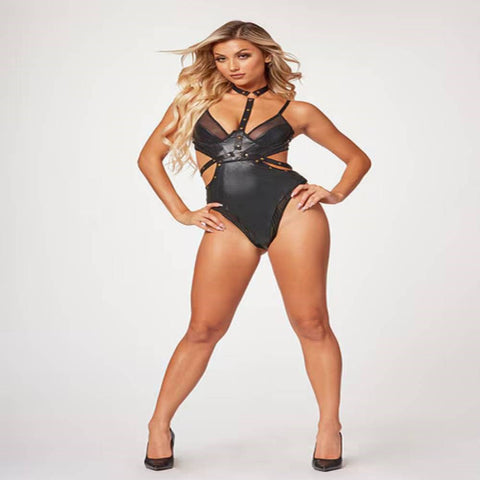 Seven til Midnight Midnight Love Vegan Leather Two Piece Teddy Set Black - Teddies and Bodysuits