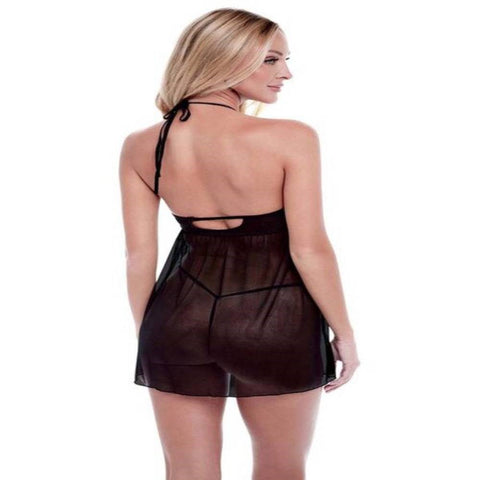 Baci Lingerie Eco Lace And Mesh Chemise Black Eco Friendly Intimate Wear - Babydolls and Chemises