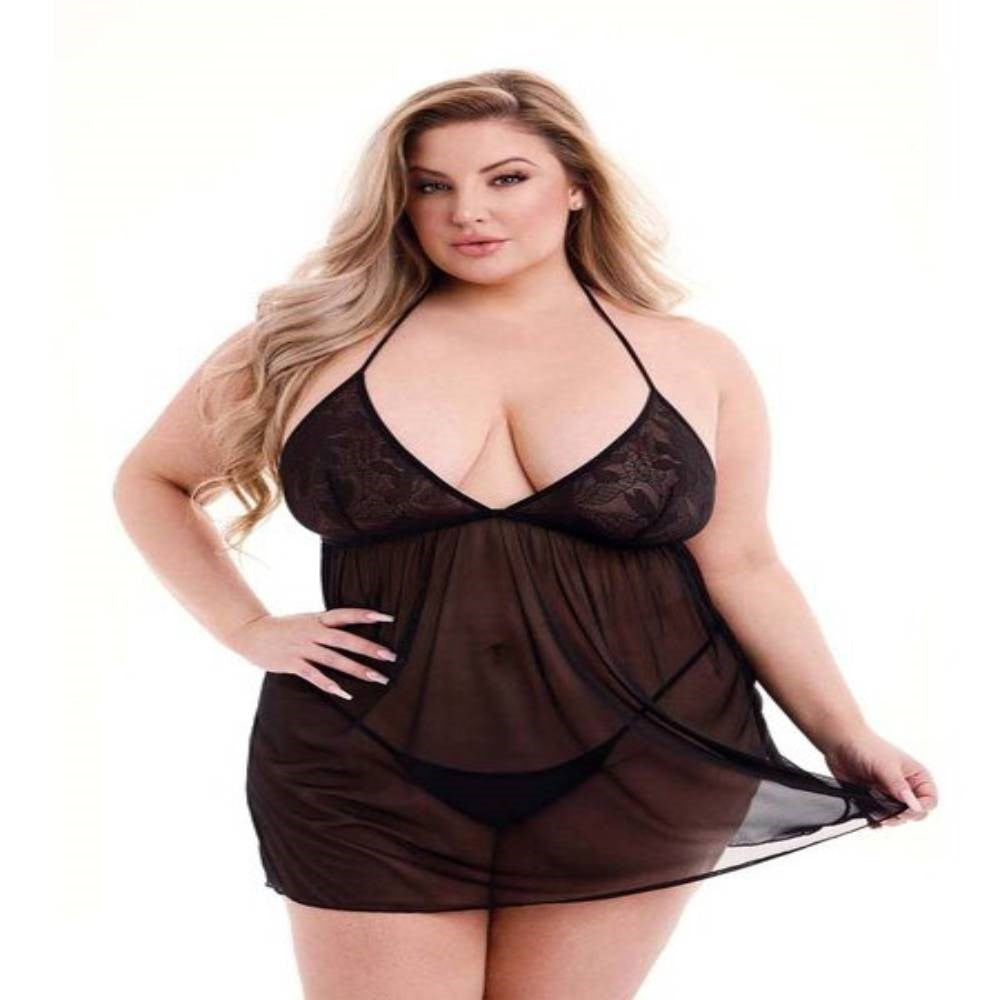 Baci Lingerie Eco Lace And Mesh Chemise Black Eco Friendly Intimate Wear - - Babydolls and Chemises