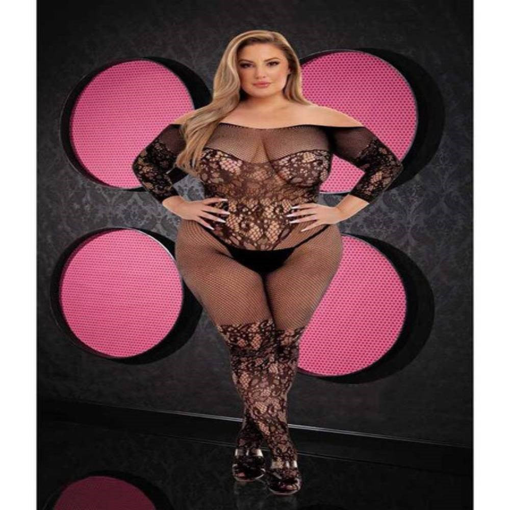Xgen Products Lapdance Lingerie Off The Shoulder Lace Bodystocking Black - - Body Stockings