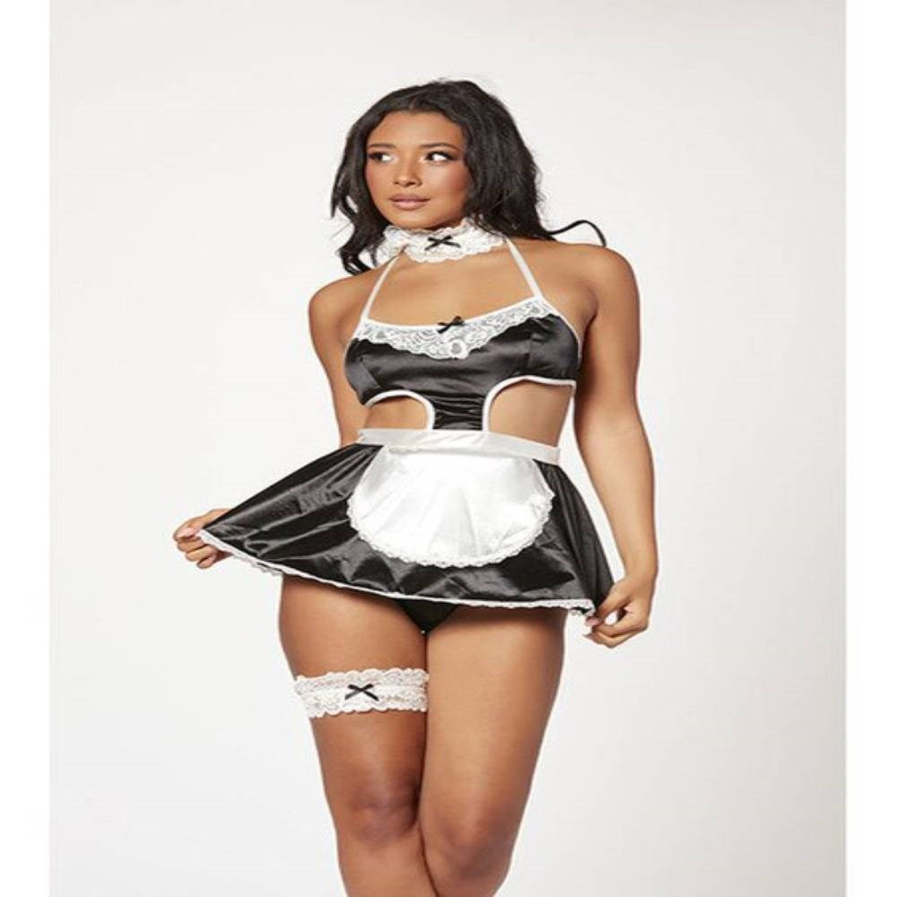 Seven til Midnight French Maid Costume 4 Piece Set with Halter Dress - - Fancy Dress Ups