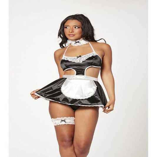 Seven til Midnight French Maid Costume 4 Piece Set with Halter Dress - - Fancy Dress Ups