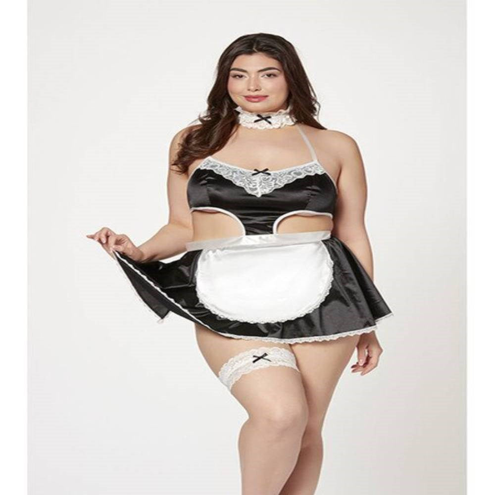 Seven til Midnight French Maid Costume 4 Piece Set with Halter Dress - - Fancy Dress Ups