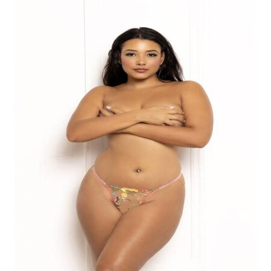 Seven til Midnight Embroidered G String With Gold Chain Sensual Comfort - - G-Strings, Panties and Shorts