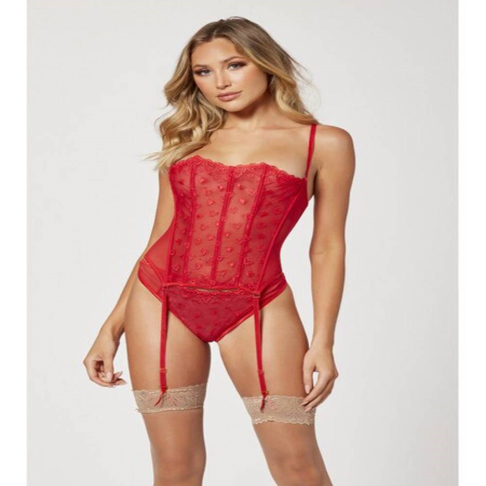 Seven til Midnight Two Piece Bustier And Panty Set Red with Removable Straps - - Bustiers and Corsets