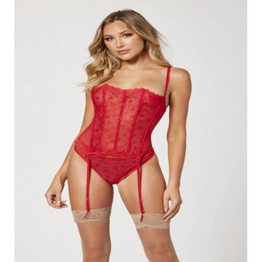 Seven til Midnight Two Piece Bustier And Panty Set Red with Removable Straps - - Bustiers and Corsets