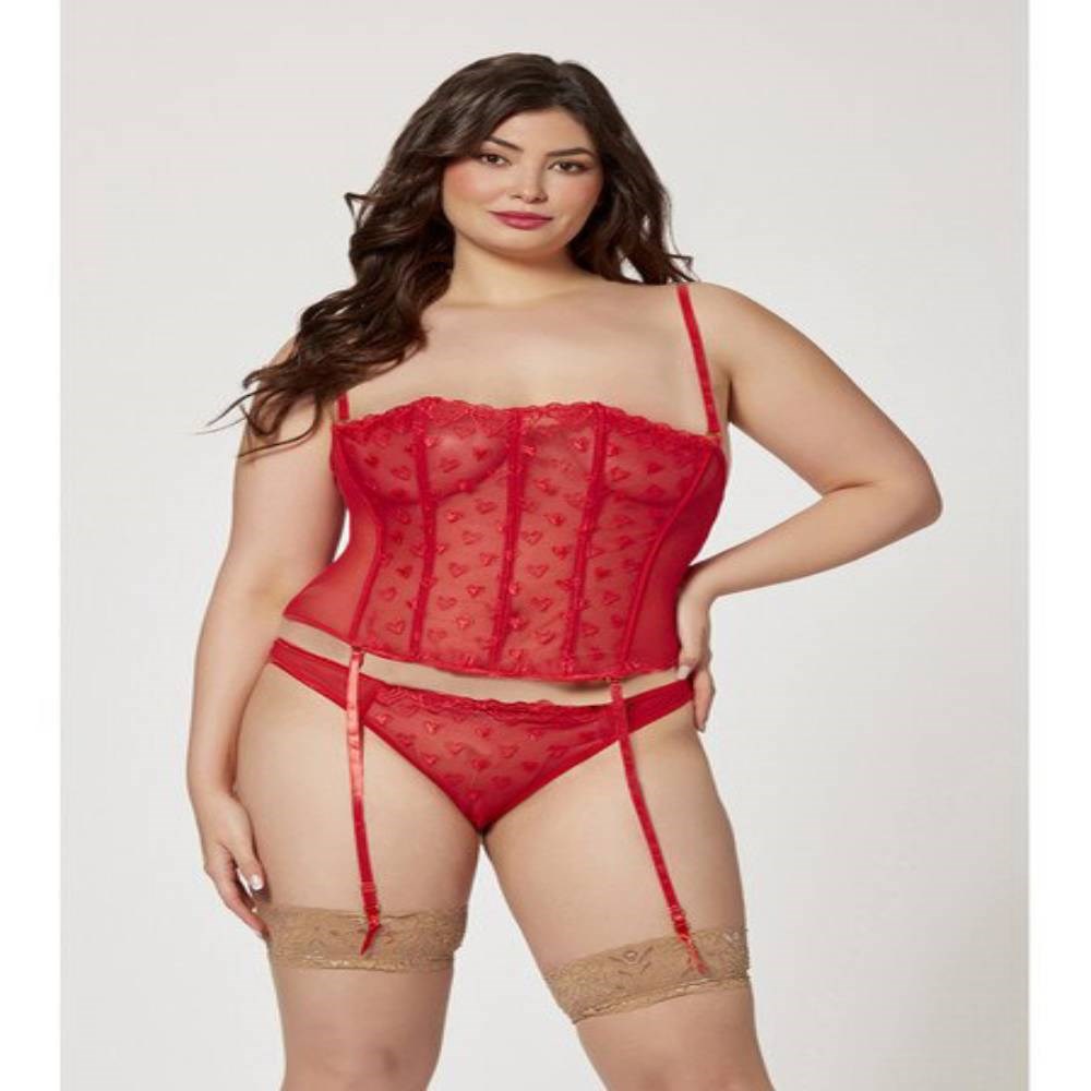 Seven til Midnight Two Piece Bustier And Panty Set Red with Removable Straps - - Bustiers and Corsets
