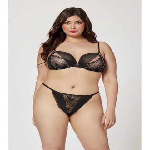 Seven til Midnight Black Mesh Rhinestone Bra and Panty Set Seductive - Bras and Bra Sets