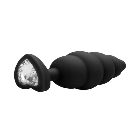 Shots Toys Large Ribbed Diamond Heart Shape Anal Plug 8 cm with Textured Design - Butt Plugs