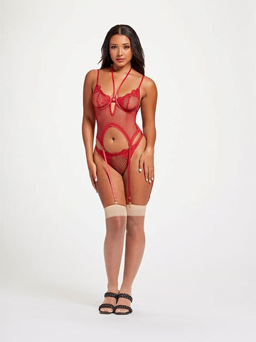 Seven til Midnight Nothing But Net Two Piece Camidoll Set One Size Red Mesh - Babydolls and Chemises