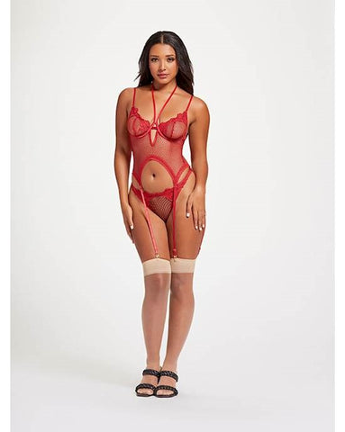 Seven til Midnight Nothing But Net Two Piece Camidoll Set One Size Red Mesh - Babydolls and Chemises