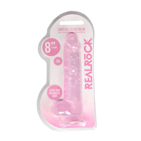 Shots Toys REALROCK 20.3 cm Realistic Dildo With Balls Crystal Clear TPE - Realistic Dildos