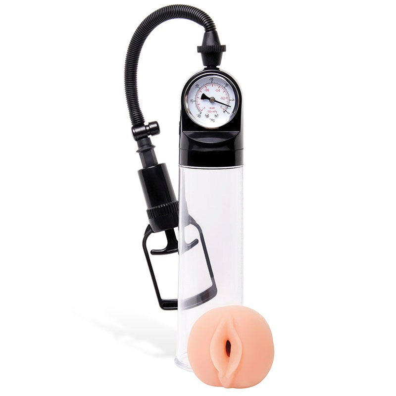 Adam & Eve Adams Promax Clear Penis Pump with Masturbator Sleeve - - Masturbators and Strokers