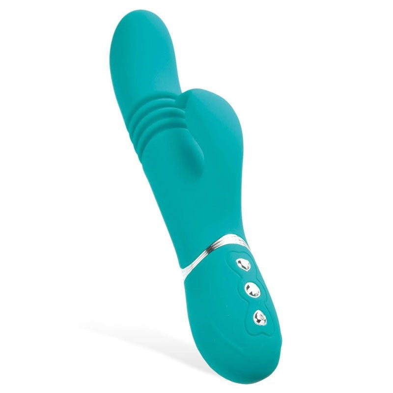 Adam & Eve Eves USB Rechargeable Thrusting Rabbit Vibrator Green Dual Motor - - Rabbit Vibrators
